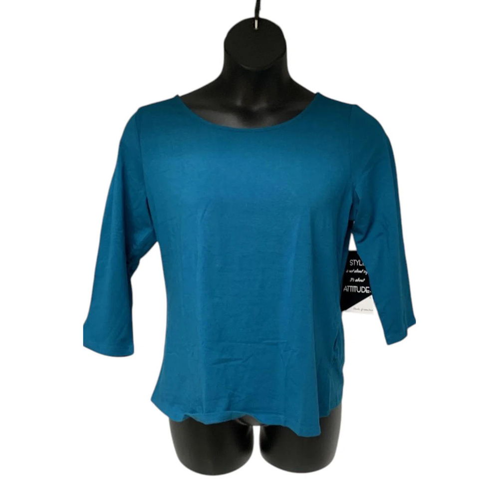 Attitudes by Renee Women's Washed Cotton Ballet Neck Top Ocean Calm - Regular